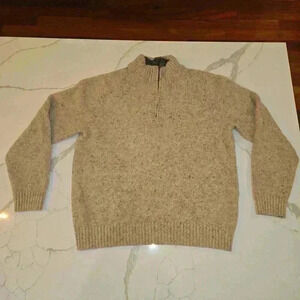 Lands End Womens Wool 1/4 Zip Long Sleeve Pullover Knit Sweater Tan Size Large